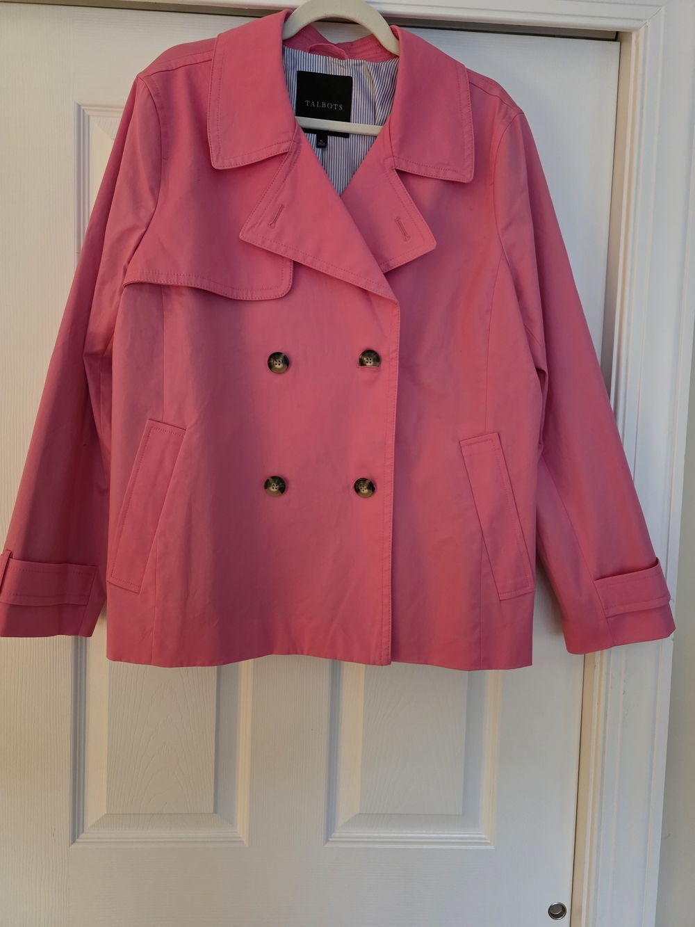 Talbots Pink Short Double-Breasted Trench Jacket